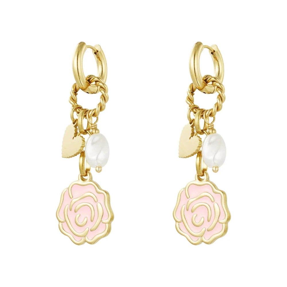 Oorbel Rose goud stainless steel licht roze - luxe oorbellen Mimelle