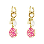 Oorbel Rose goud stainless steel donker roze - luxe oorbellen Mimelle