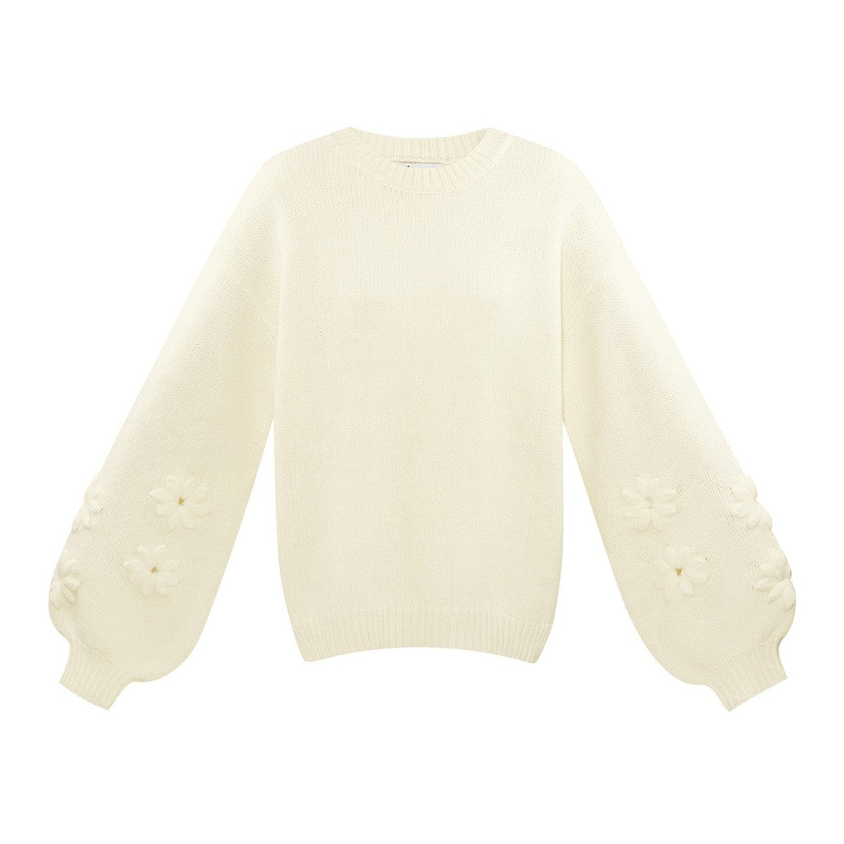 Gebreide Wolmix Vrouwen Oversized Trui Bloemen Appliqué