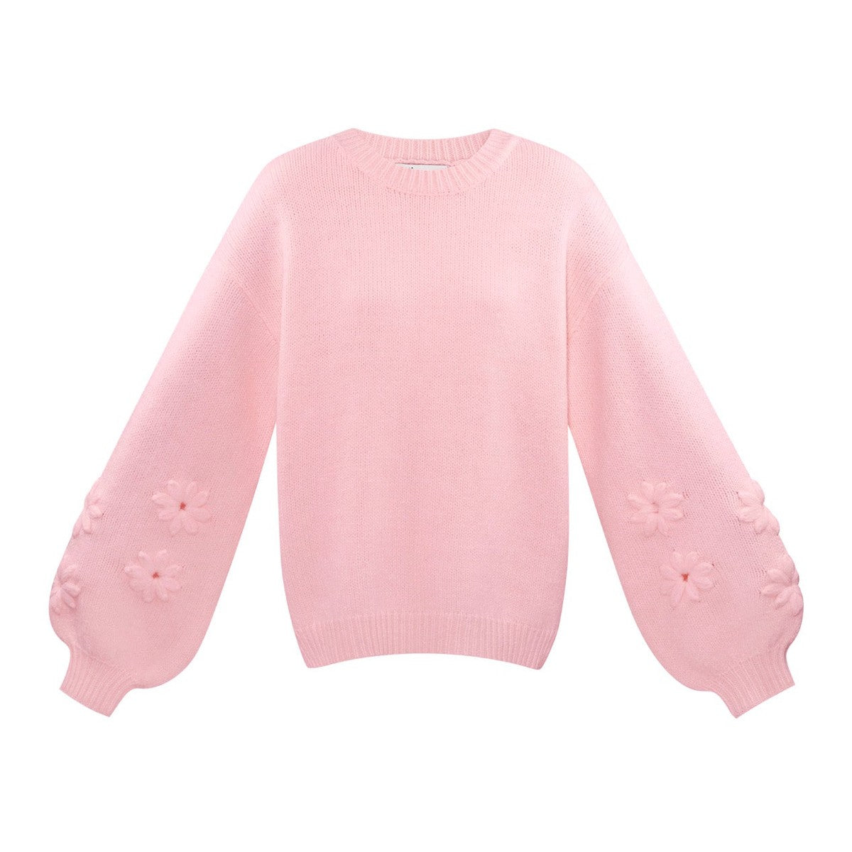 Gebreide Wolmix Vrouwen Oversized Trui Bloemen Appliqué