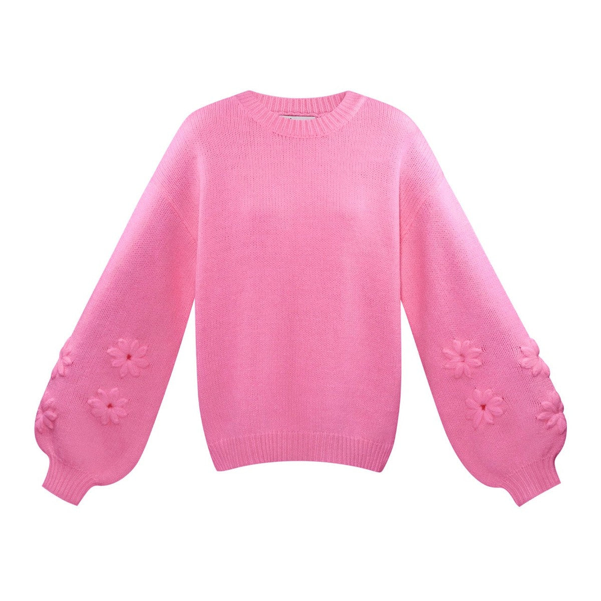 Gebreide Wolmix Vrouwen Oversized Trui Bloemen Appliqué