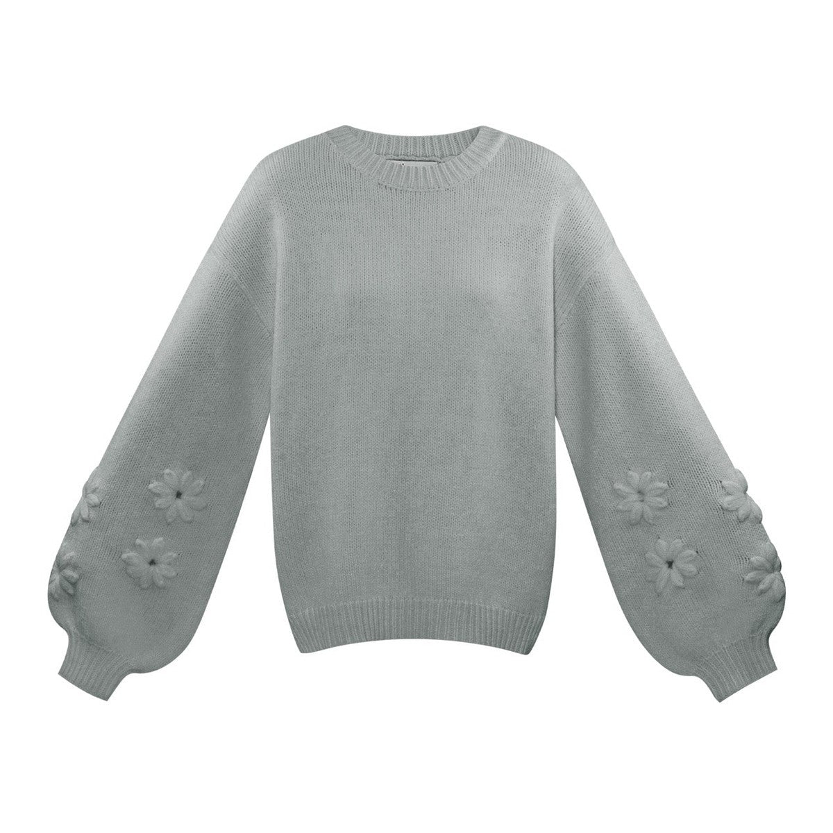 Gebreide Wolmix Vrouwen Oversized Trui Bloemen Appliqué