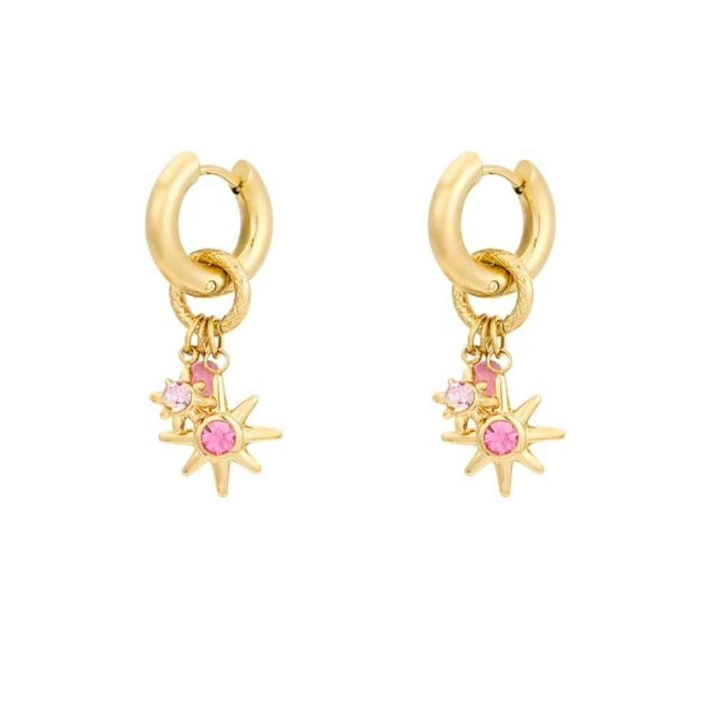 Oorbellen Pink Starlight goud stainless steel - Mimelle sieraden